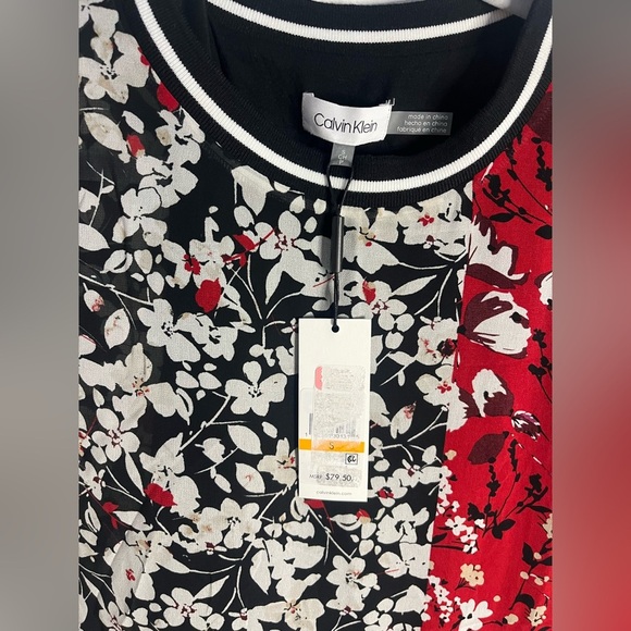 NWT Calvin Klein Women’s Black and Red Floral Dress - Picture 2 of 6